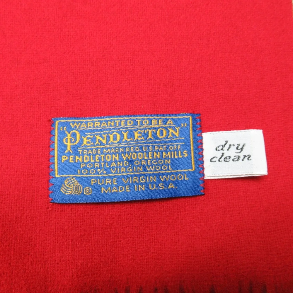 Pendleton Scarf Unisex Red 100% Virgin Wool Fringed Classic Winter USA VTG 70s‎